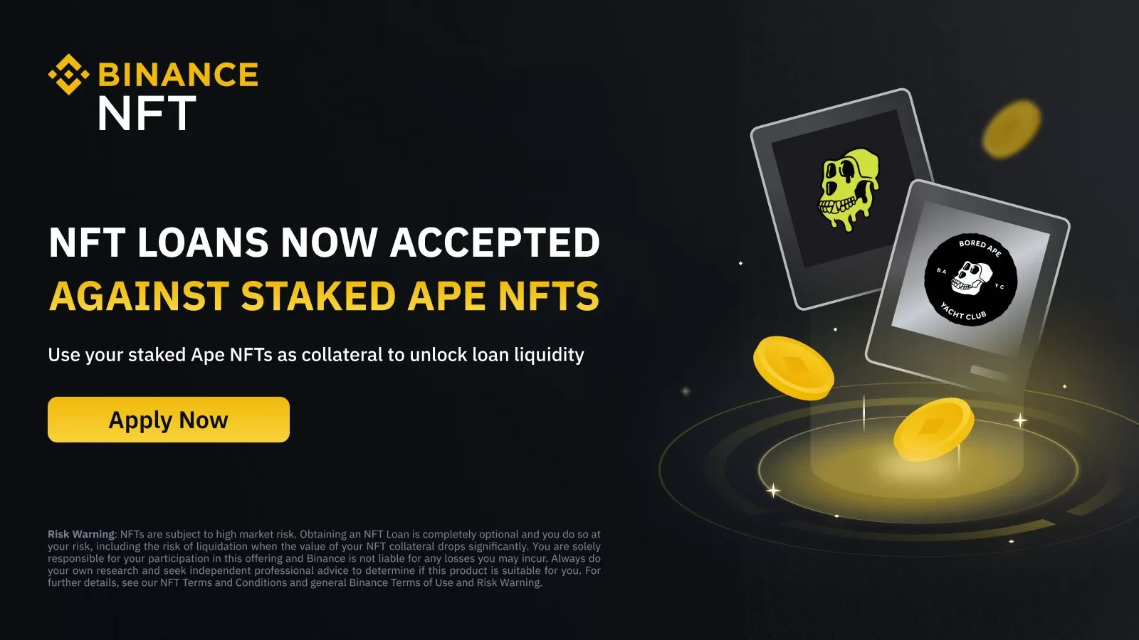 Binance NFT cho phép Ape NFT được đặt cọc làm tài sản thế chấp cho khoản vay 